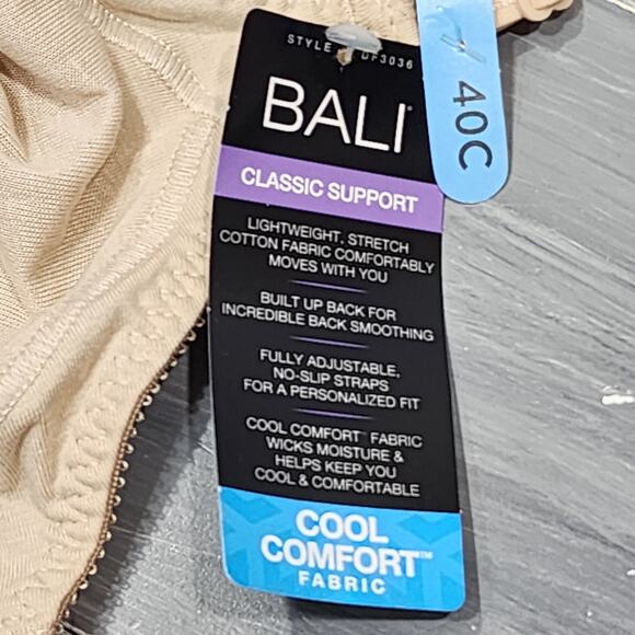 Bali Wire Free Bra 40C Double Support Cotton Style 3036 Beige FLAW - Picture 11 of 11